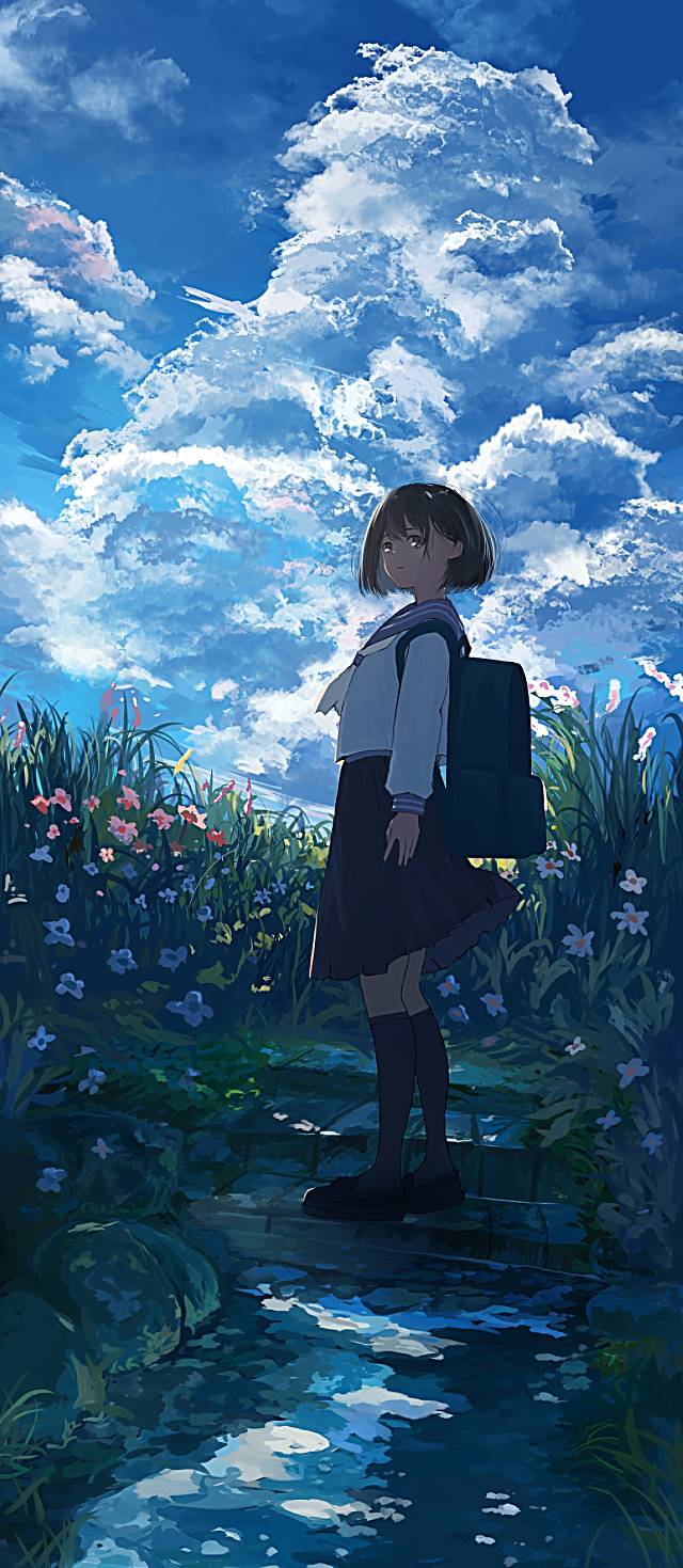 原创, 原创, 女孩子, sky, 水手服, 积雨云, 夏日天空